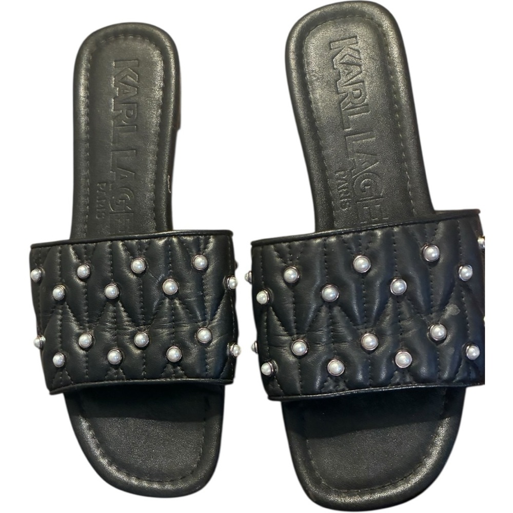 Karl Lagerfeld Paris Madyson Quilted Studded Slide Sandal Black 8 - Picture 4 of 9